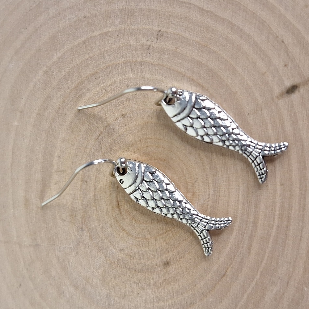 Silver Tone Fish Earrings - Picture 3 of 5